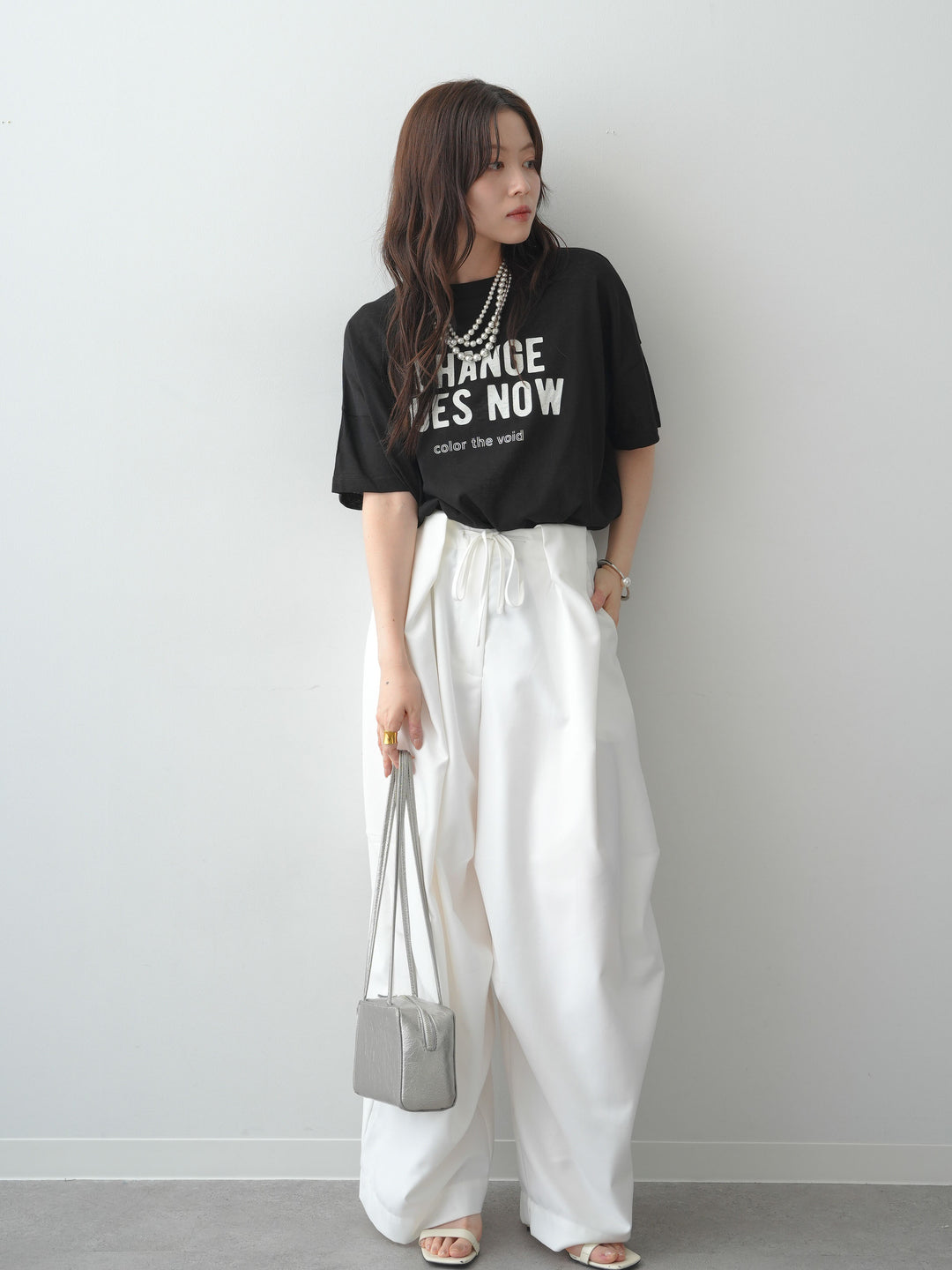 [SET]シアースラブロゴワイドTEE+ベルトループカーブタックワイドパンツ(2set)