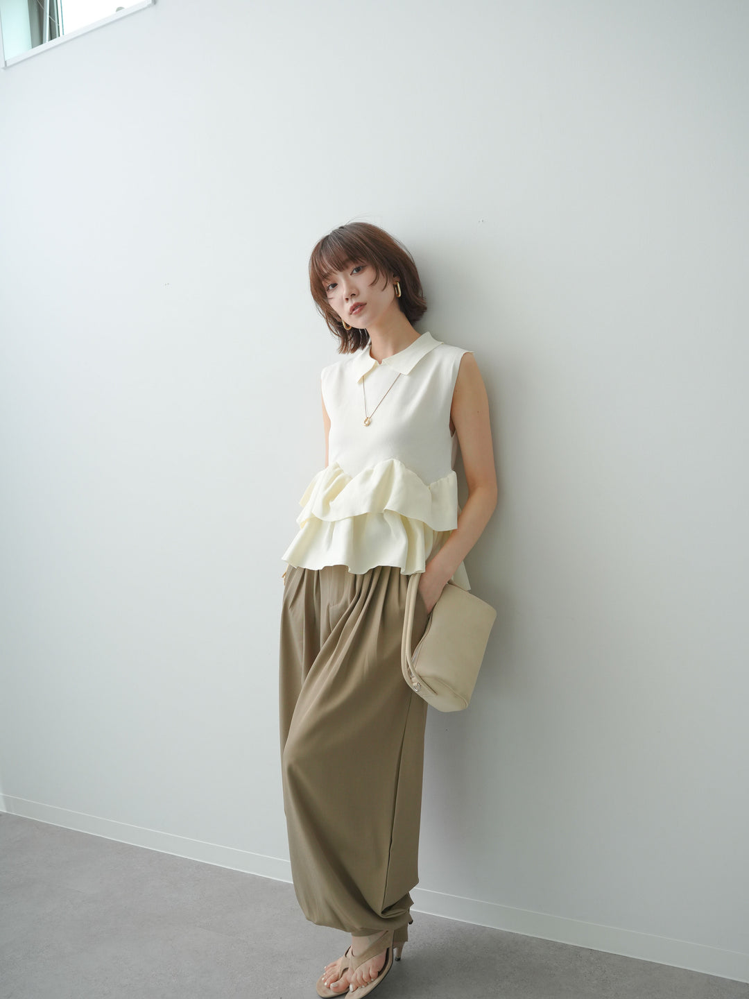 【套裝】層疊雙層荷葉邊無袖針織上衣 + 層疊雙層荷葉邊無袖針織上衣（兩件式）