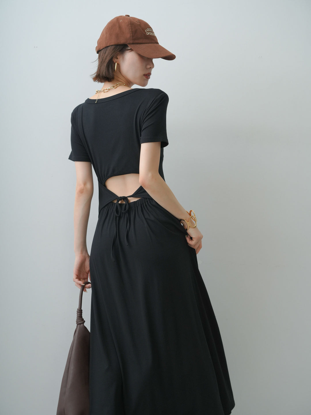 [予約]バックオープンフレアカットワンピース/black