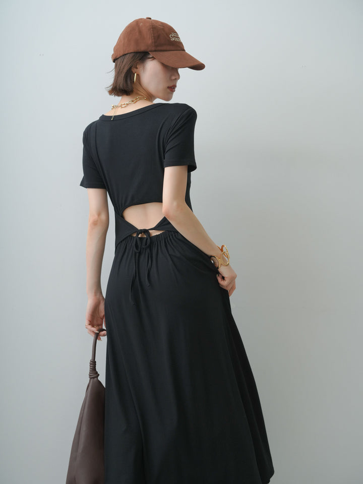 [予約]バックオープンフレアカットワンピース/black