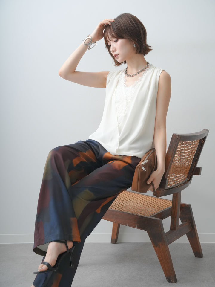 [SET]レースレイヤードカシュクールノースリブラウス+選べるアクセセット(2set)