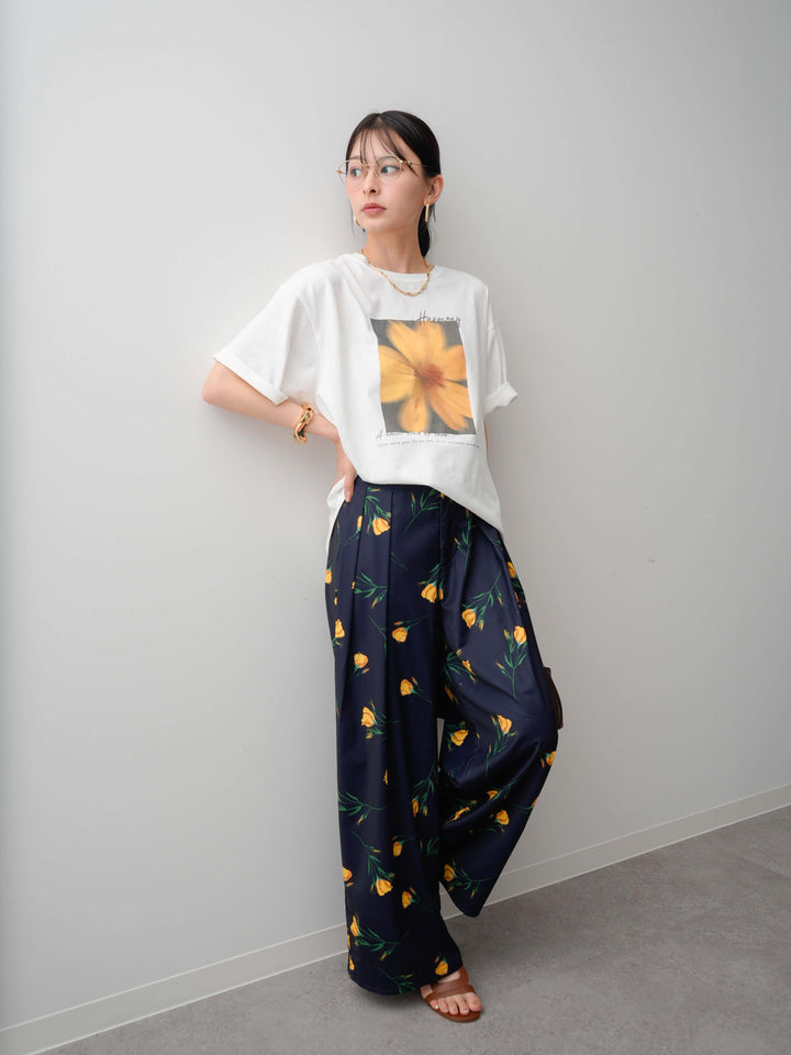 【着回しセット】フラワーフォトTEE+フラワープリントドレープタックパンツ+フラワープリントIラインギャザースカート(3set)