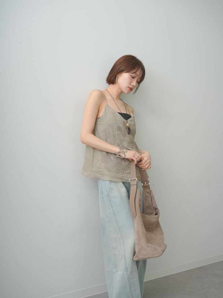【套裝】棕櫚珠刺繡吊帶背心+輕薄復古風牛仔褲（兩件套）