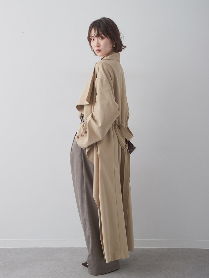[予約]アシメドレープカラーロングコート/beige