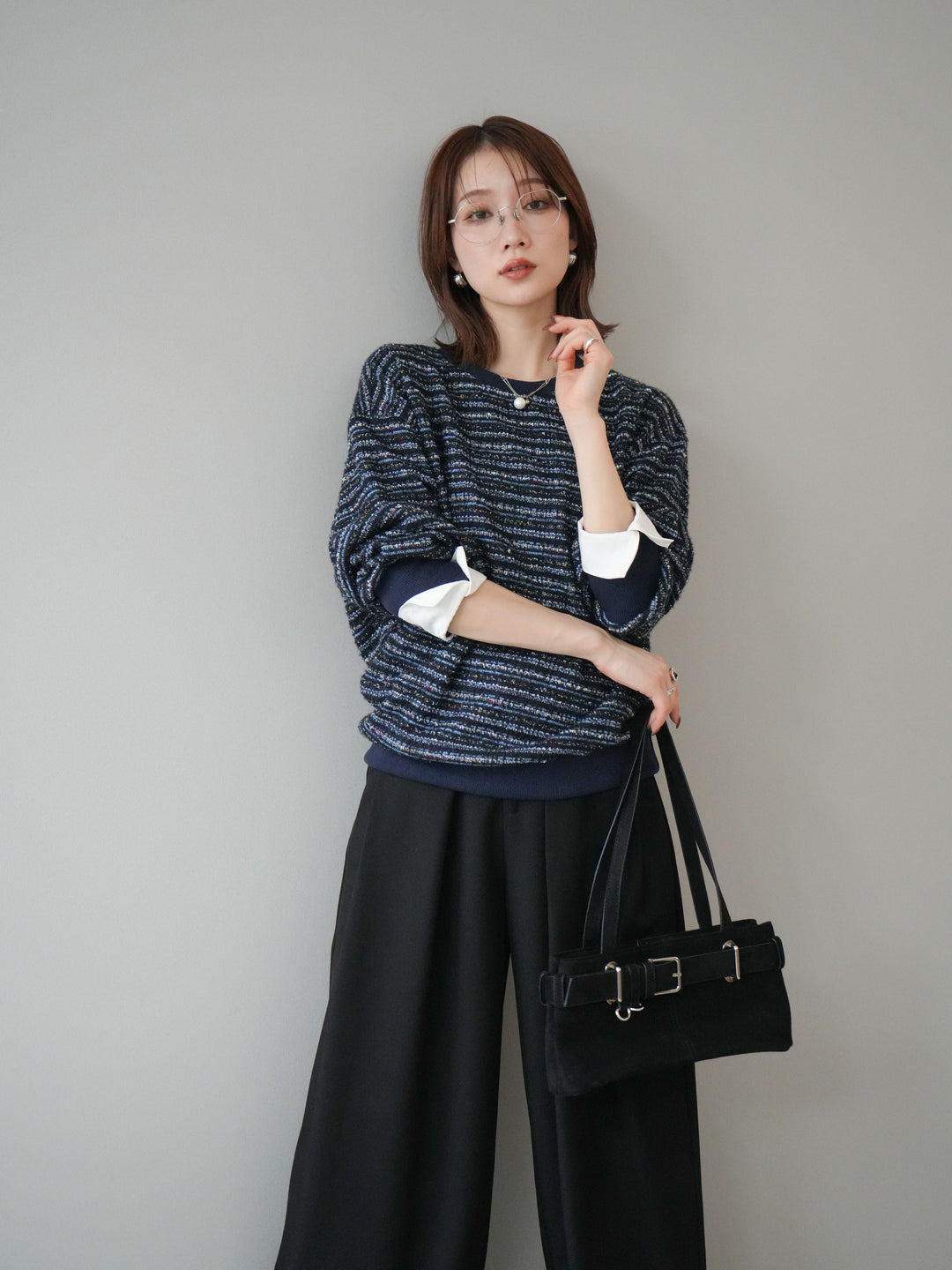 [予約]MIXツイードライクカフスドッキングプルオーバー/blue