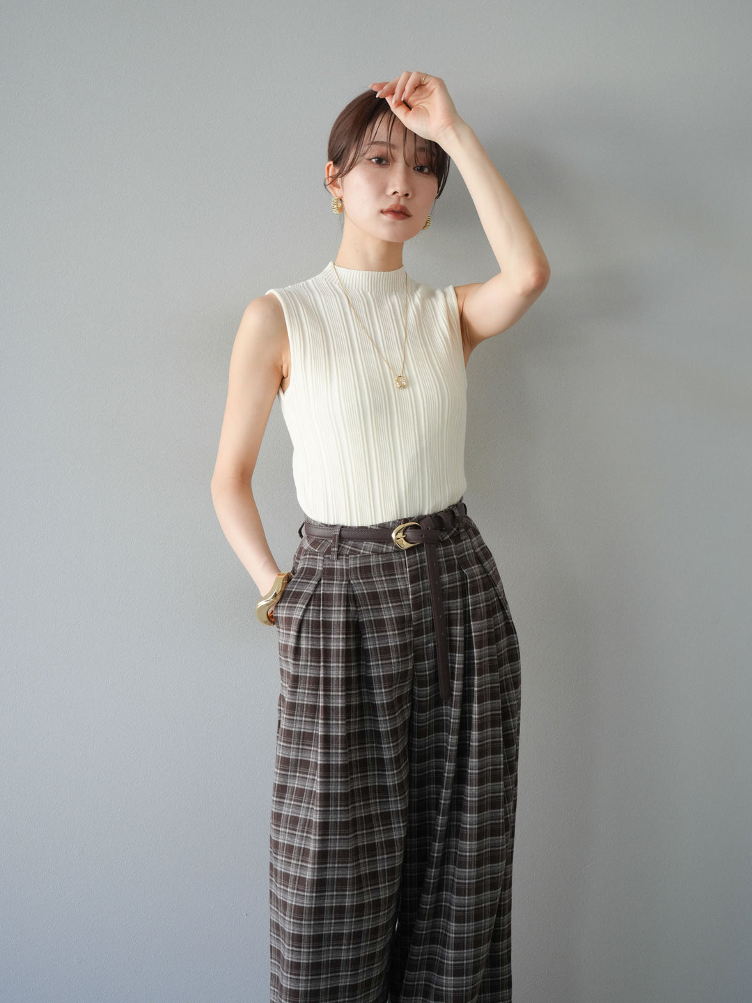 [予約]スリーブレスランダムリブニットトップス/アイボリー