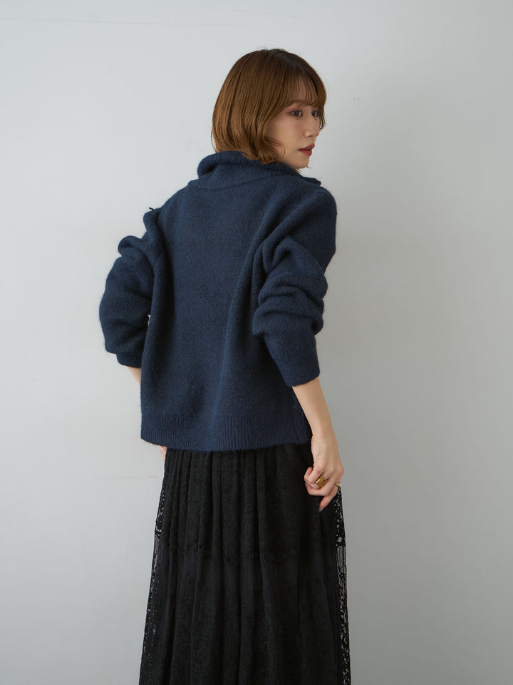 [予約]ナポレオンダブルジップニットカーディガン/navy