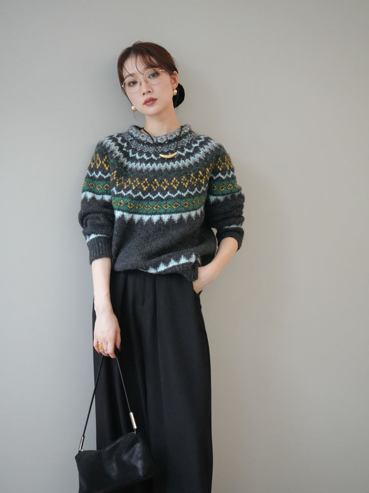 [予約]ウールタッチ求心柄オーバーニットプルオーバー/gray