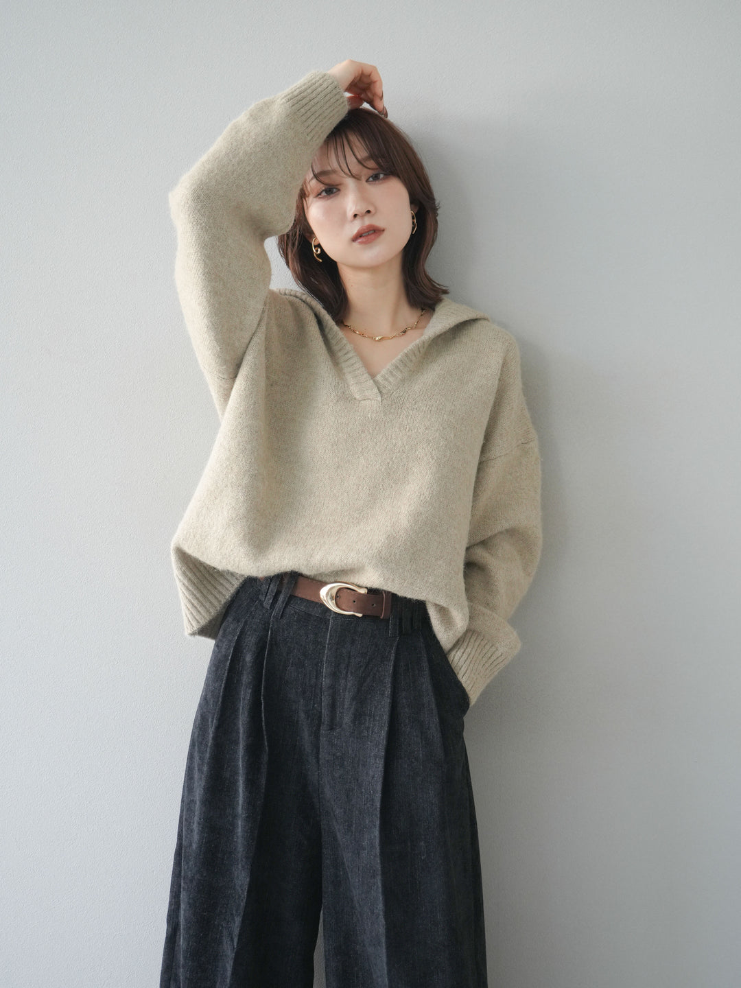 [SET]スキッパーニットプルオーバー+選べるアクセセット(2set)