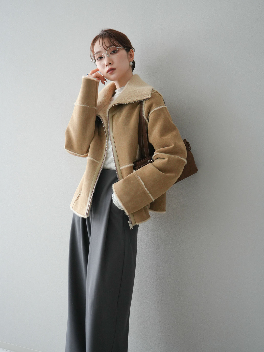 [予約]スタンドカラームートンZIPジャケット/beige