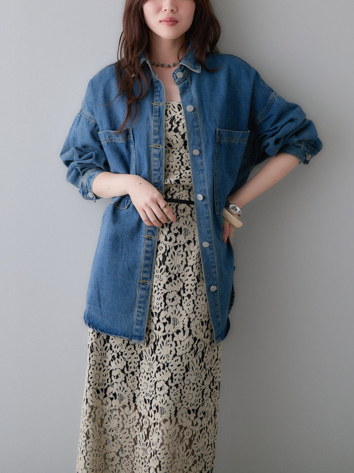 [予約]ビッグポケットデニムオーバーシャツ/denimblue