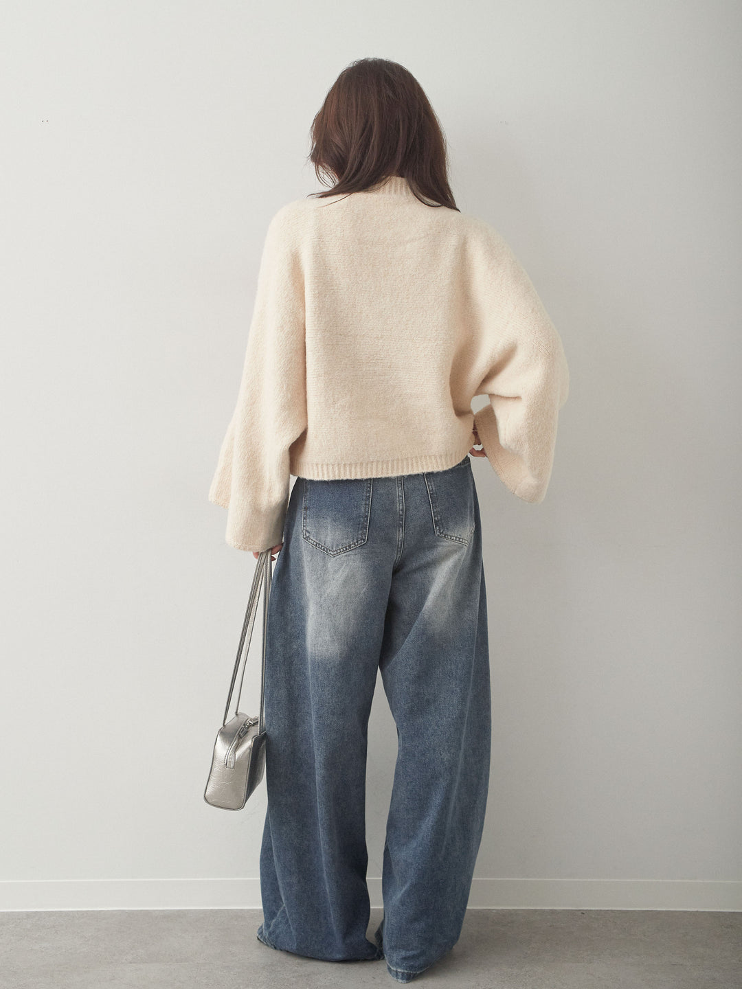 [SET]ワイドスリーブボトルネックニットトップス+ナポレオンカーブデニム(2set)