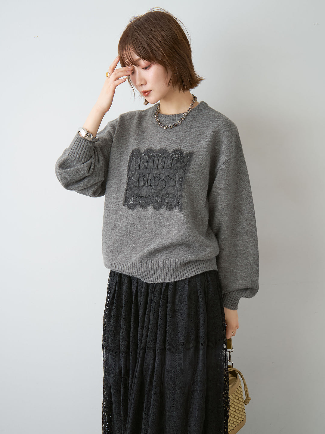 [SET]アルパカタッチ刺繍レースロゴニットプルオーバー+アルパカタッチ刺繍レースロゴニットプルオーバー(2set)