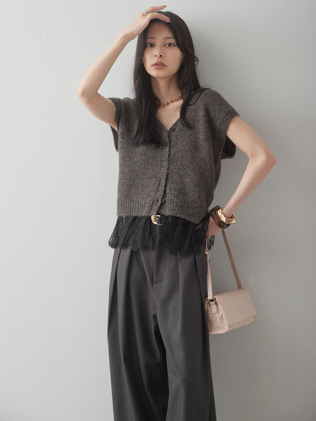 [予約]モヘアレースドッキングベスト/brown