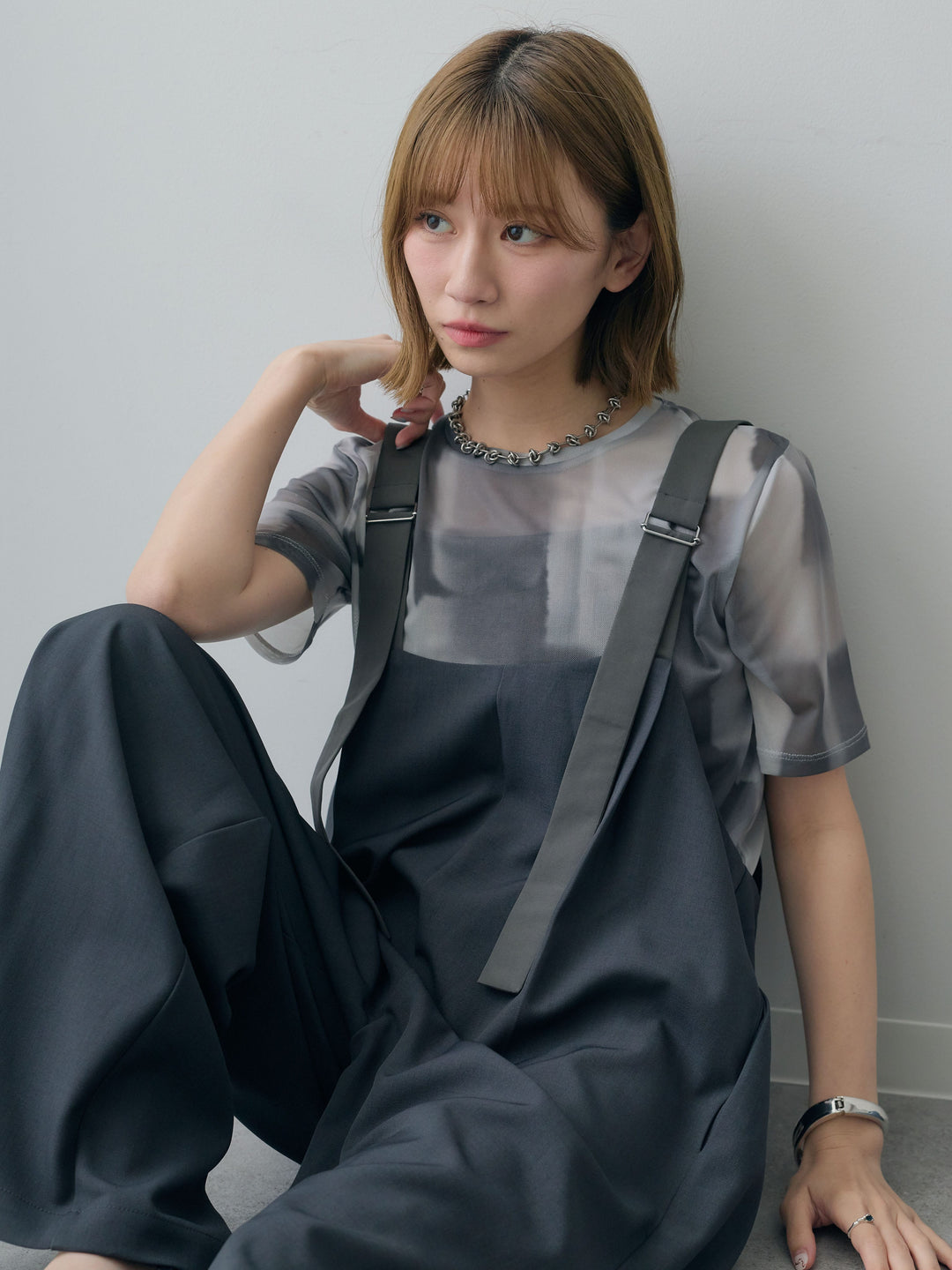 [SET]水彩アートシアーTシャツ+前後2wayドレープワイドオールインワン(2set)
