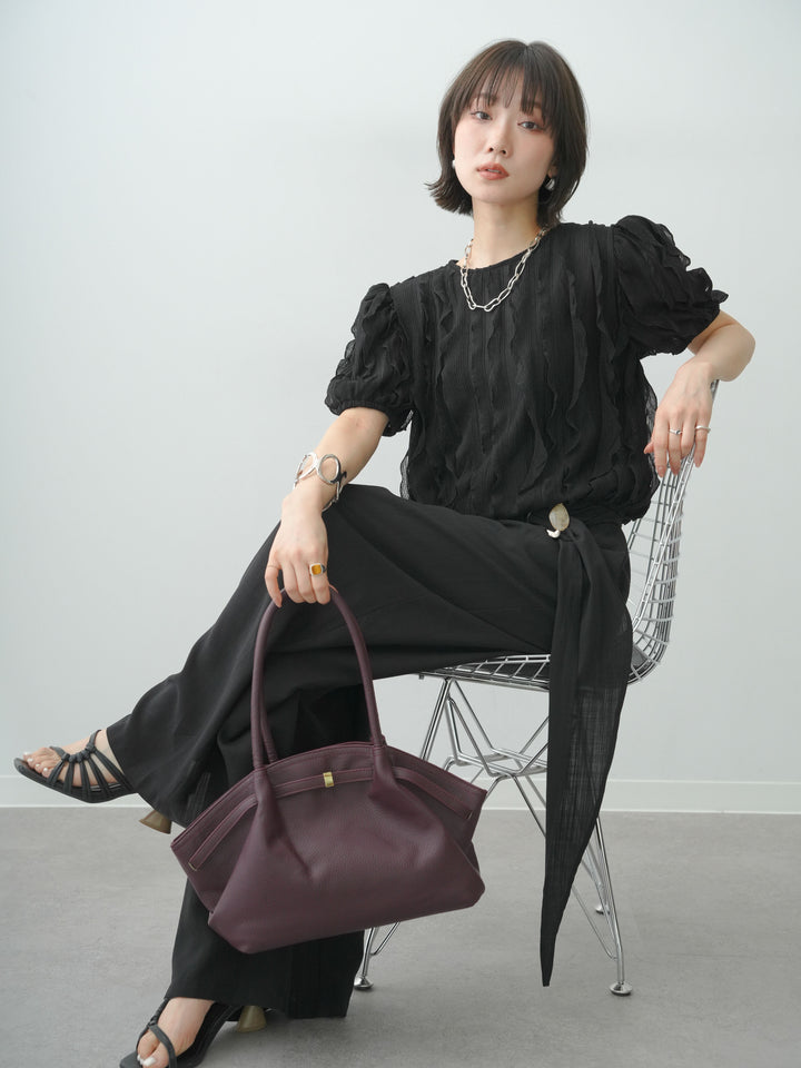 [予約]ウェーブフリルニットトップス/black
