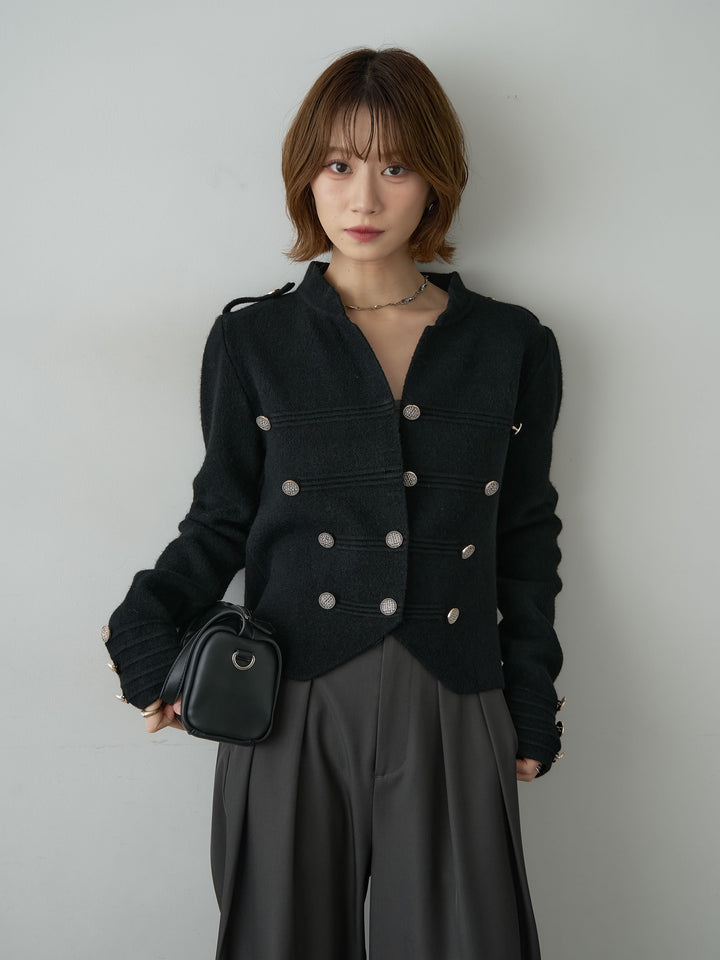[SET]ナポレオンニットジャケット+ツイルタックワイドパンツ(2set)