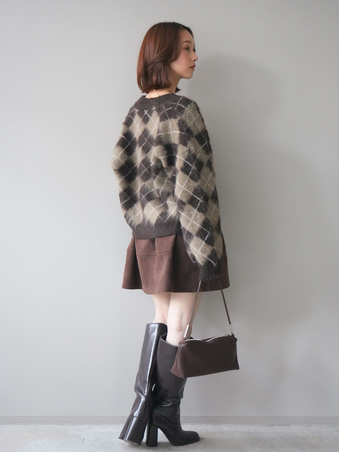 [予約]ベルト付インパンコーデュロイタックフレアスカート/brown