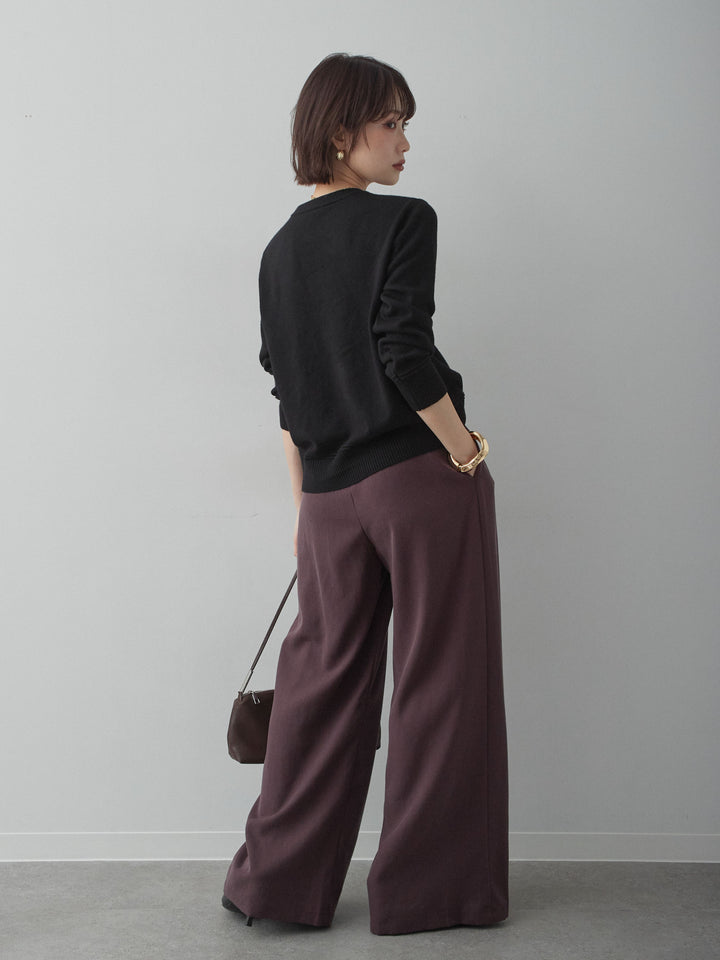 [SET]ゴールドボタンニットカーディガン+ツータックドレープストレートパンツ(2set)