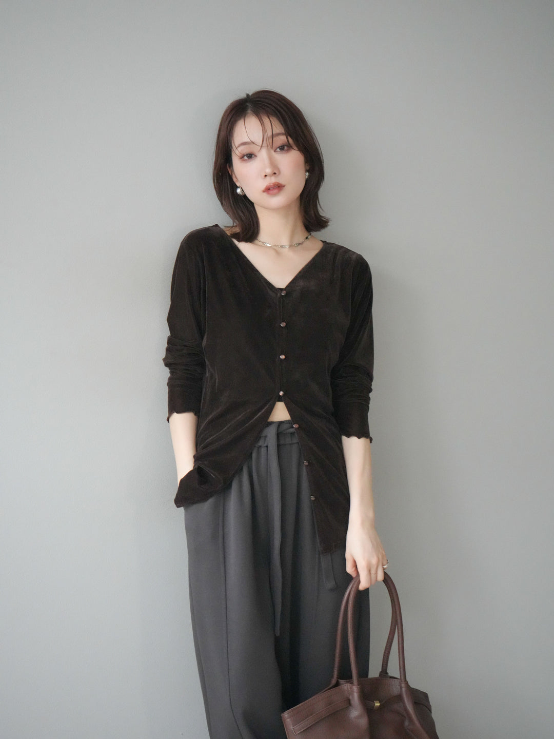 [予約]ベロアカーディガン/brown