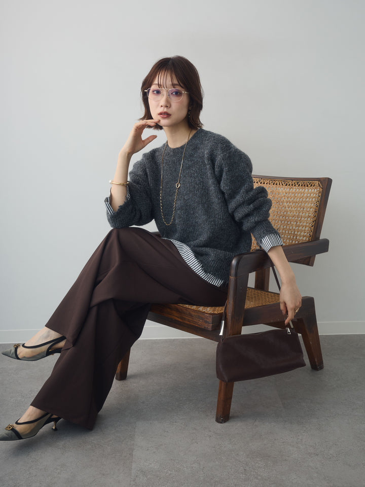 [予約]シャツレイヤードデザインモヘアプルオーバー/darkgray