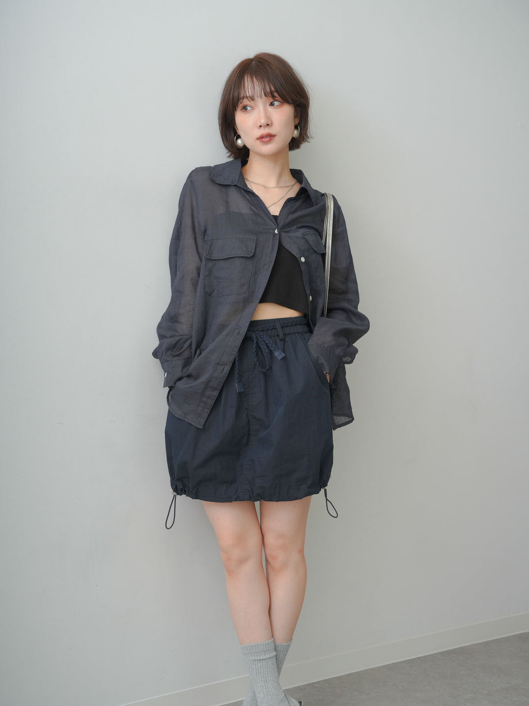 [予約]シアーWポケットオーバーシャツ/navy