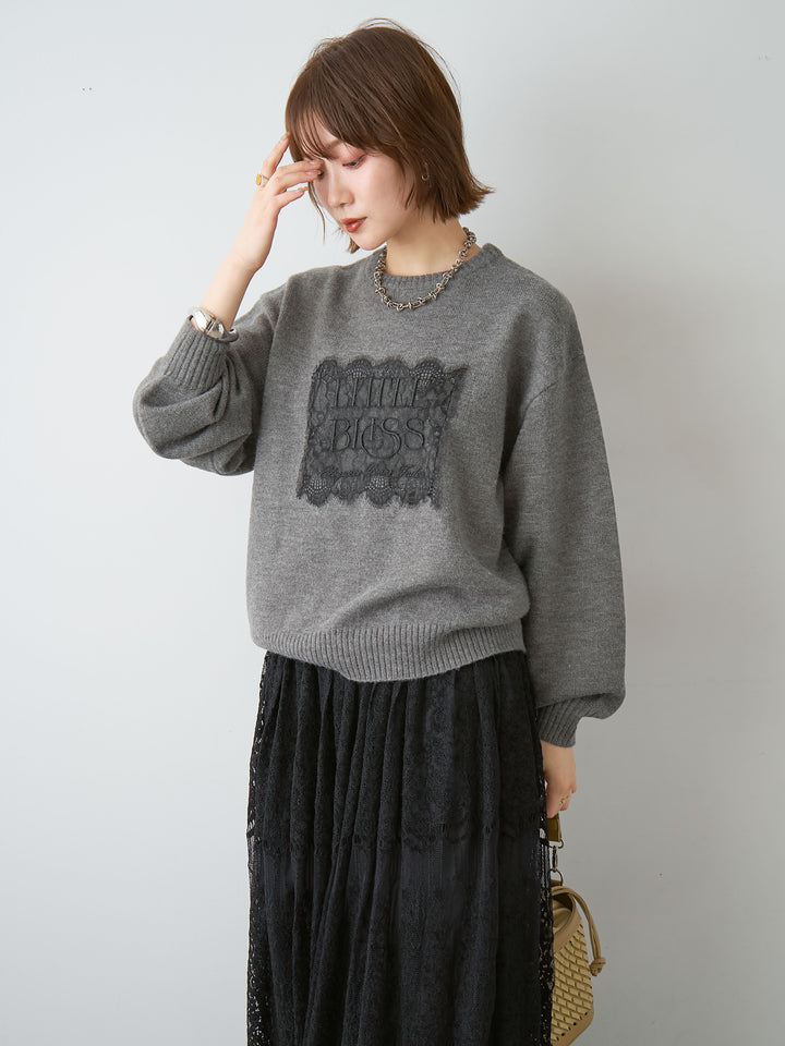 [SET]アルパカタッチ刺繍レースロゴニットプルオーバー+選べるアクセセット(2set)