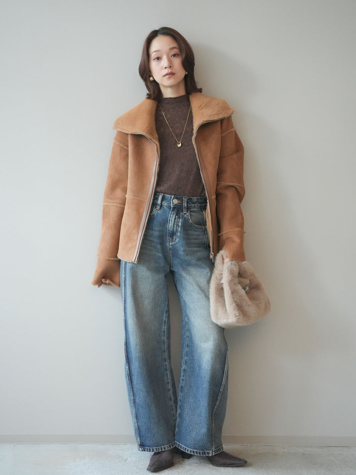 [予約]サイド切替カーブデニムパンツ/blue