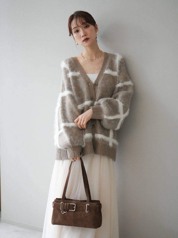 [予約]ミックスシャギーチェックカーディガン/beige