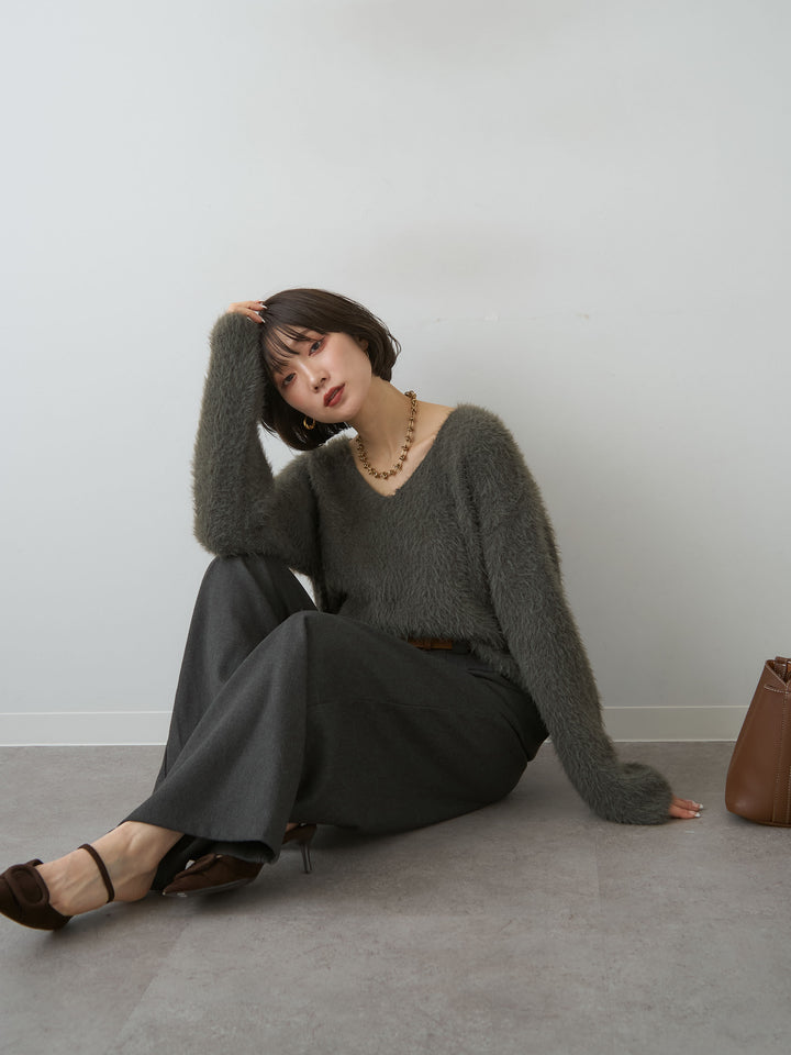 [SET]シャギーVネックニットトップス+シャギーVネックニットトップス(2set)
