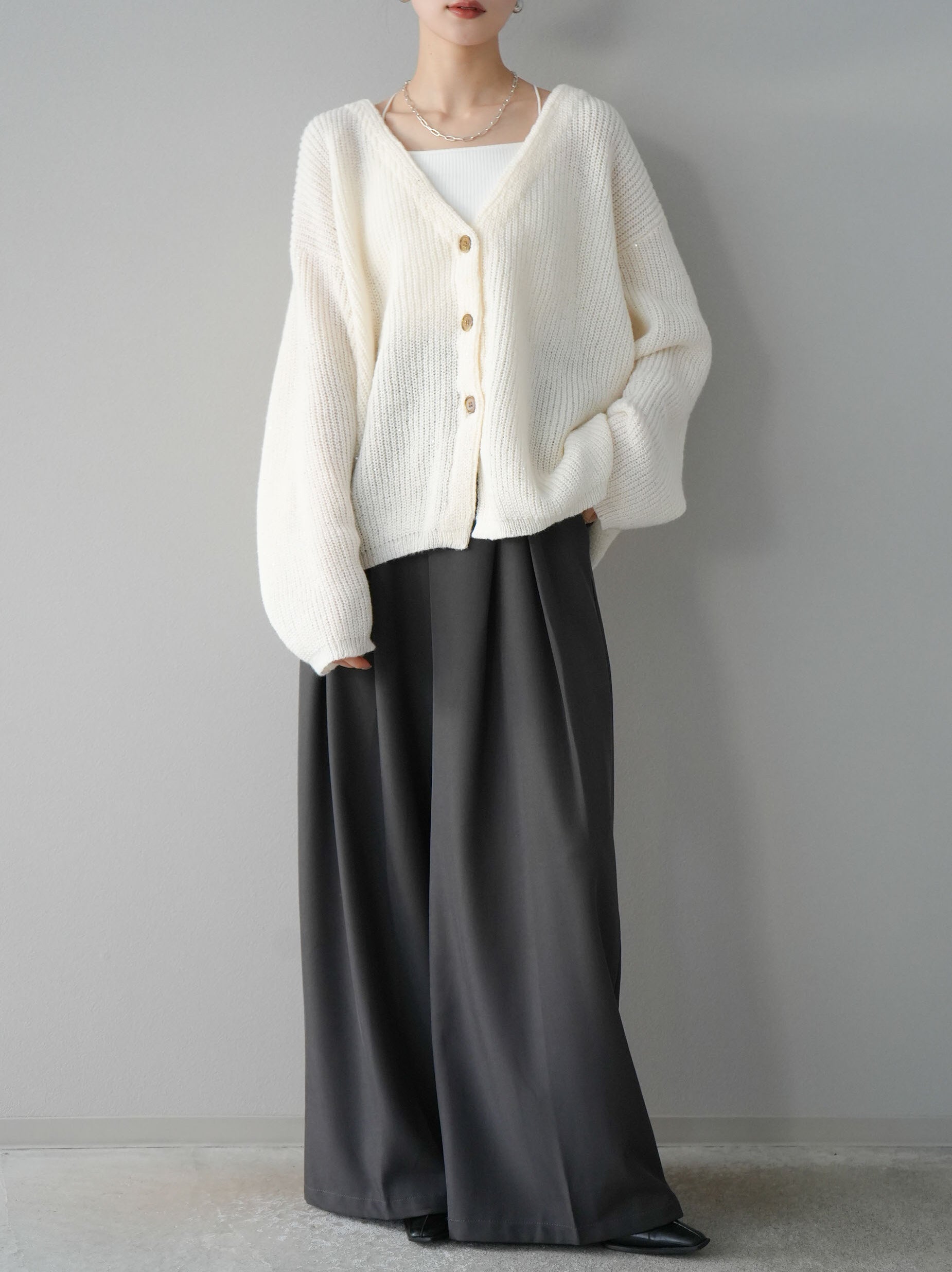 予約]あぜ編みラメニットカーディガン/アイボリー – Lumier