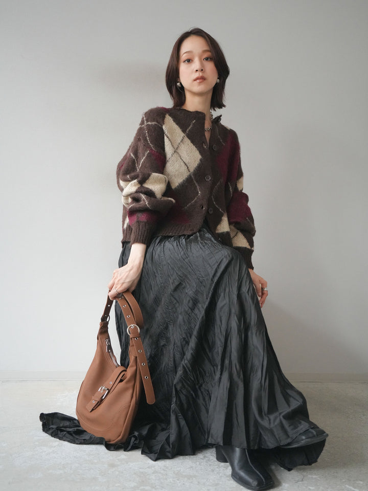 [予約]モヘアタッチアーガイルニットカーディガン/brown