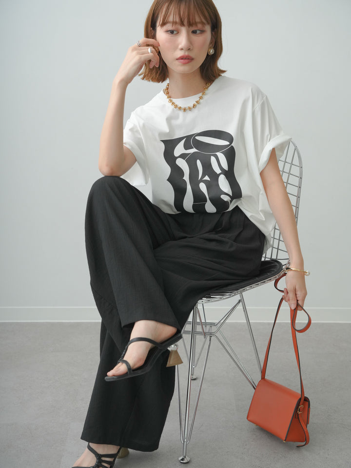 [SET]クールタッチアートロゴオーバーTEE+ベルト付ワッシャーライトワイドパンツ(2set)