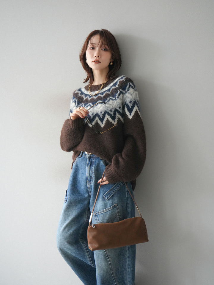 [SET]求心柄オーバーニットプルオーバー+ペインターカーブデニムパンツ(2set)