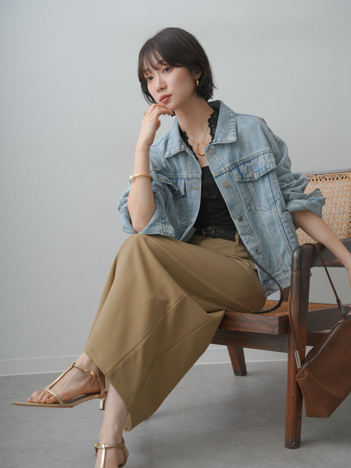 [SET]フラップデザインデニムジャケット+クレープデシンフラップ付きストレートスカート(2set)