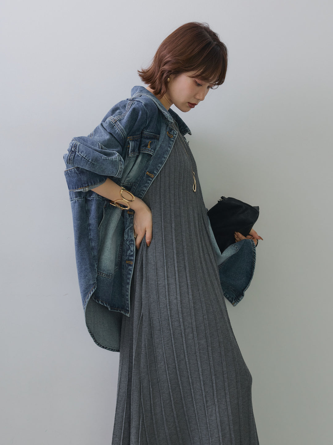 【套裝】褶皺針織無袖連身裙 + 褶皺針織無袖連身裙（兩件式）