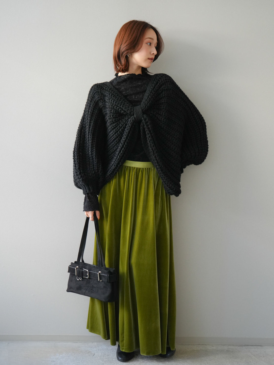 [予約]ベロアフレアスカート/green