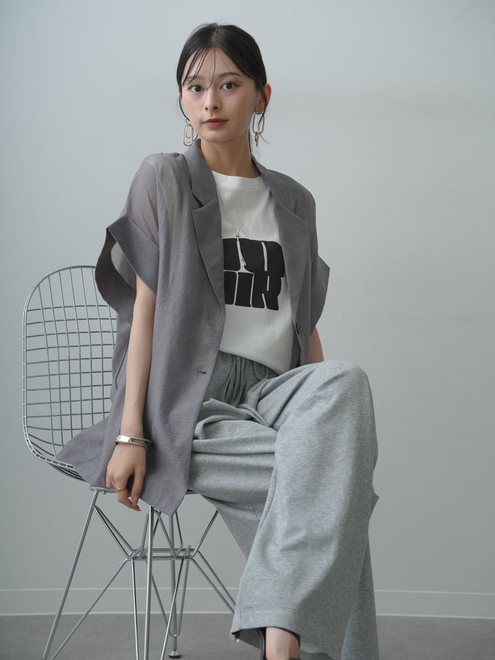 [SET]シアーオーバー半袖ジャケット+ショルダータックノースリーブオーバーTEE(2set)