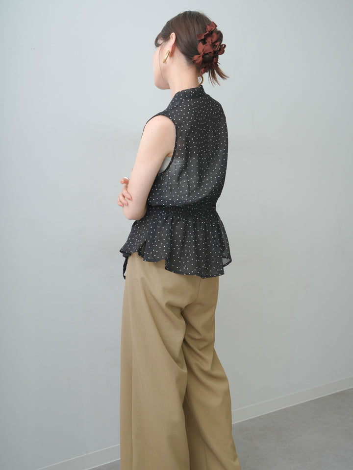 [SET]ウエストタイジレブラウス+クレープデシンタックワイドパンツ(2set)