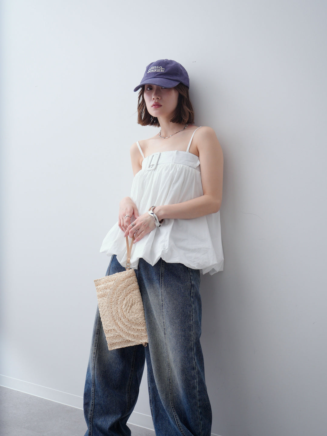 [予約]バックル付バルーンキャミトップス/white