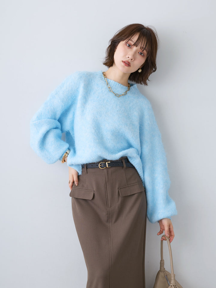 [予約]ソフトシャギーニットプルオーバー/sax