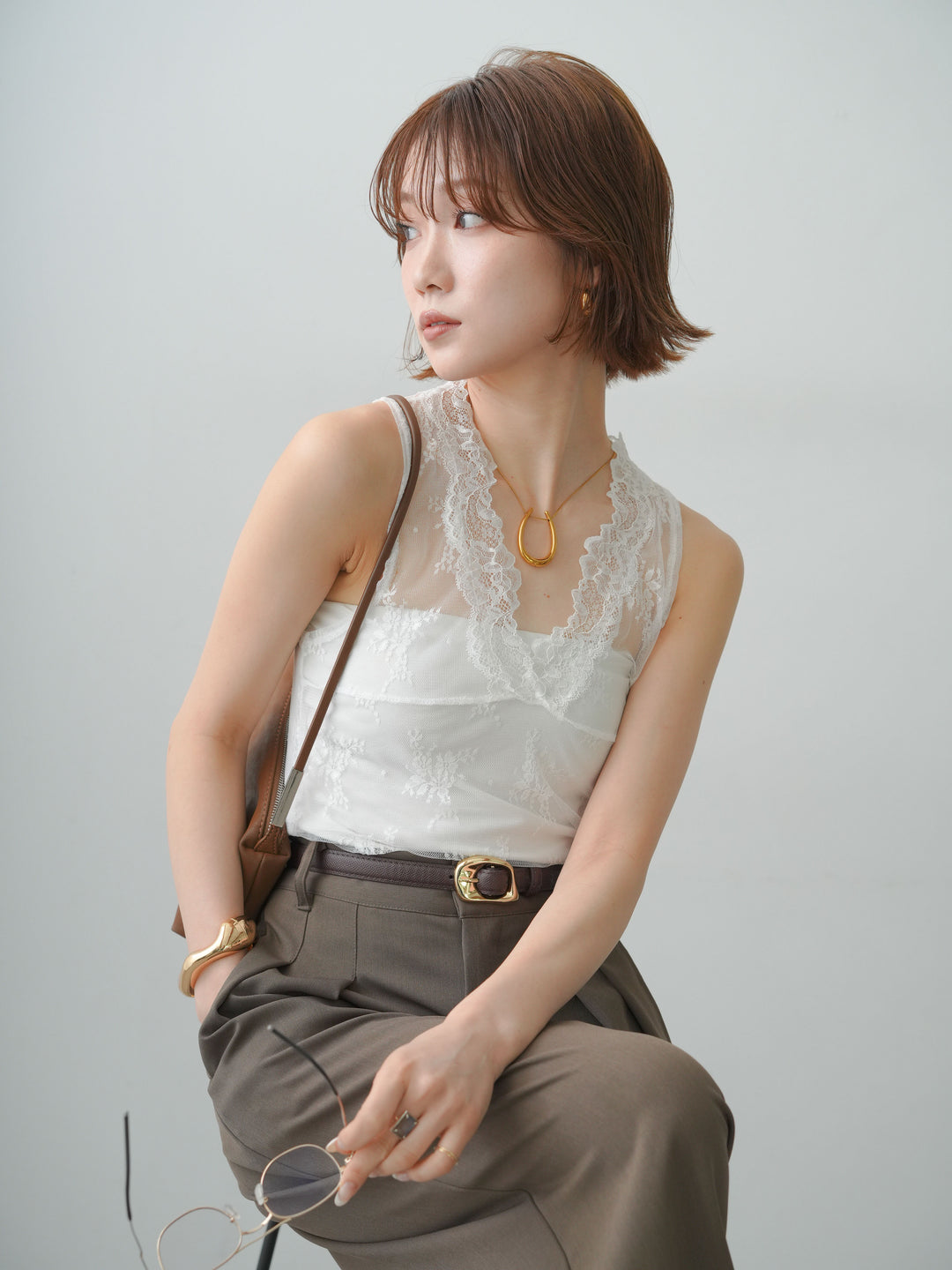 [予約]フラワーレースシアーノースリトップス/white