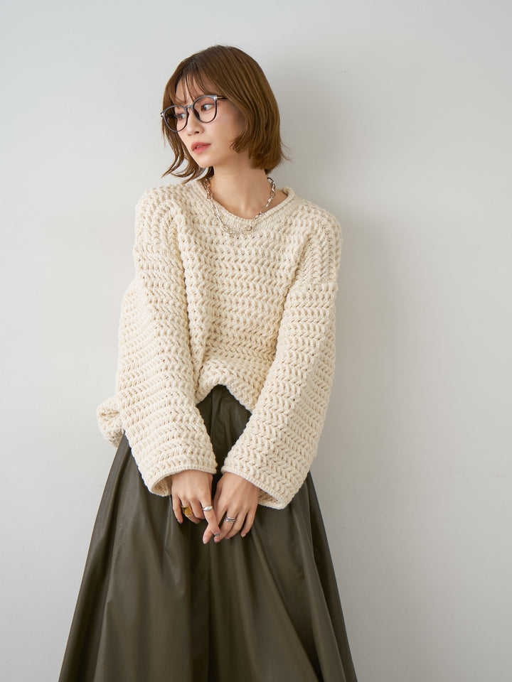 [SET]立体ヘリンボーン編みニットプルオーバー+立体ヘリンボーン編みニットプルオーバー(2set)