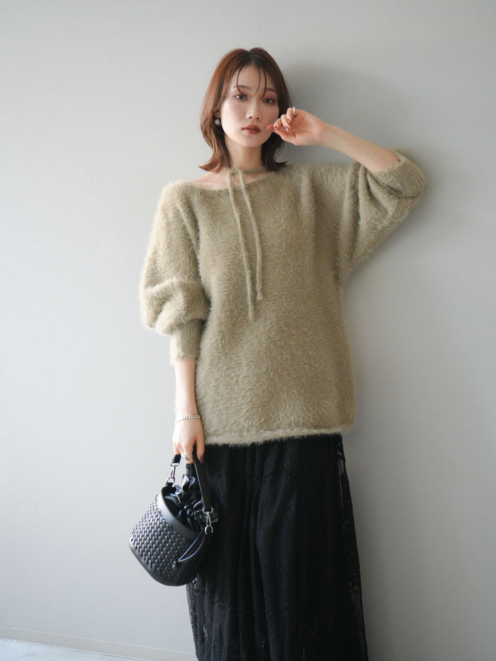 [予約]紐付きシャギーニットプルオーバー/beige