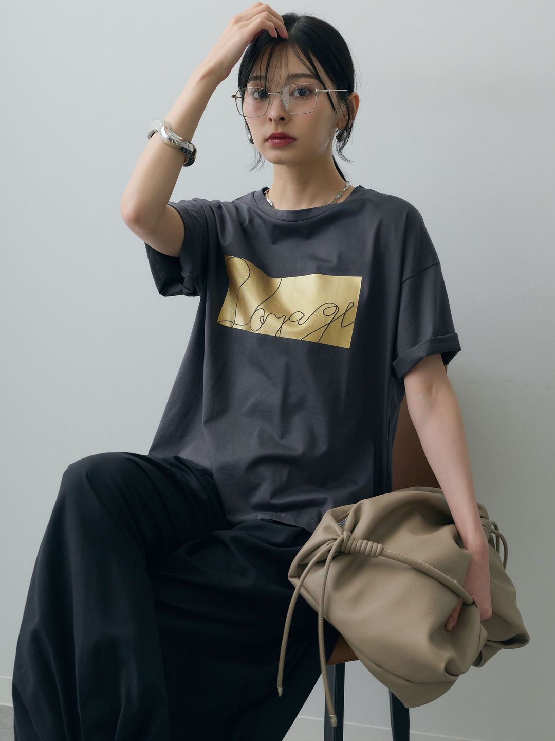 [予約]箔プリントボックスTEE/charcoal