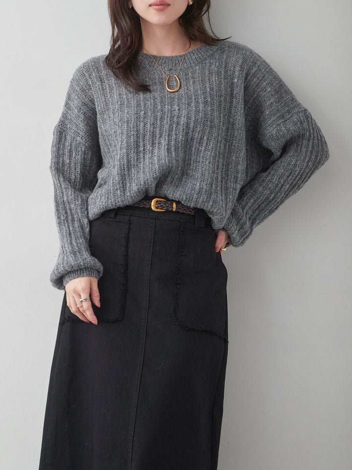 [予約]シアーリブドルマンニットトップス/darkgray
