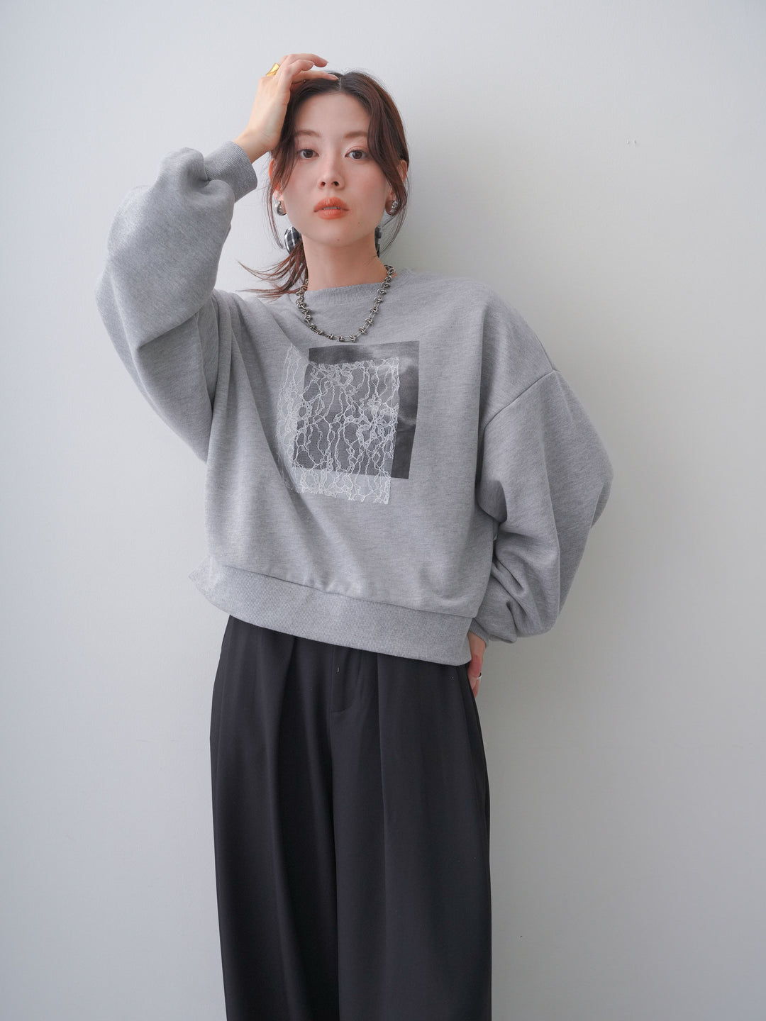 [予約]レースドッキングスウェットプルオーバー/mokugray