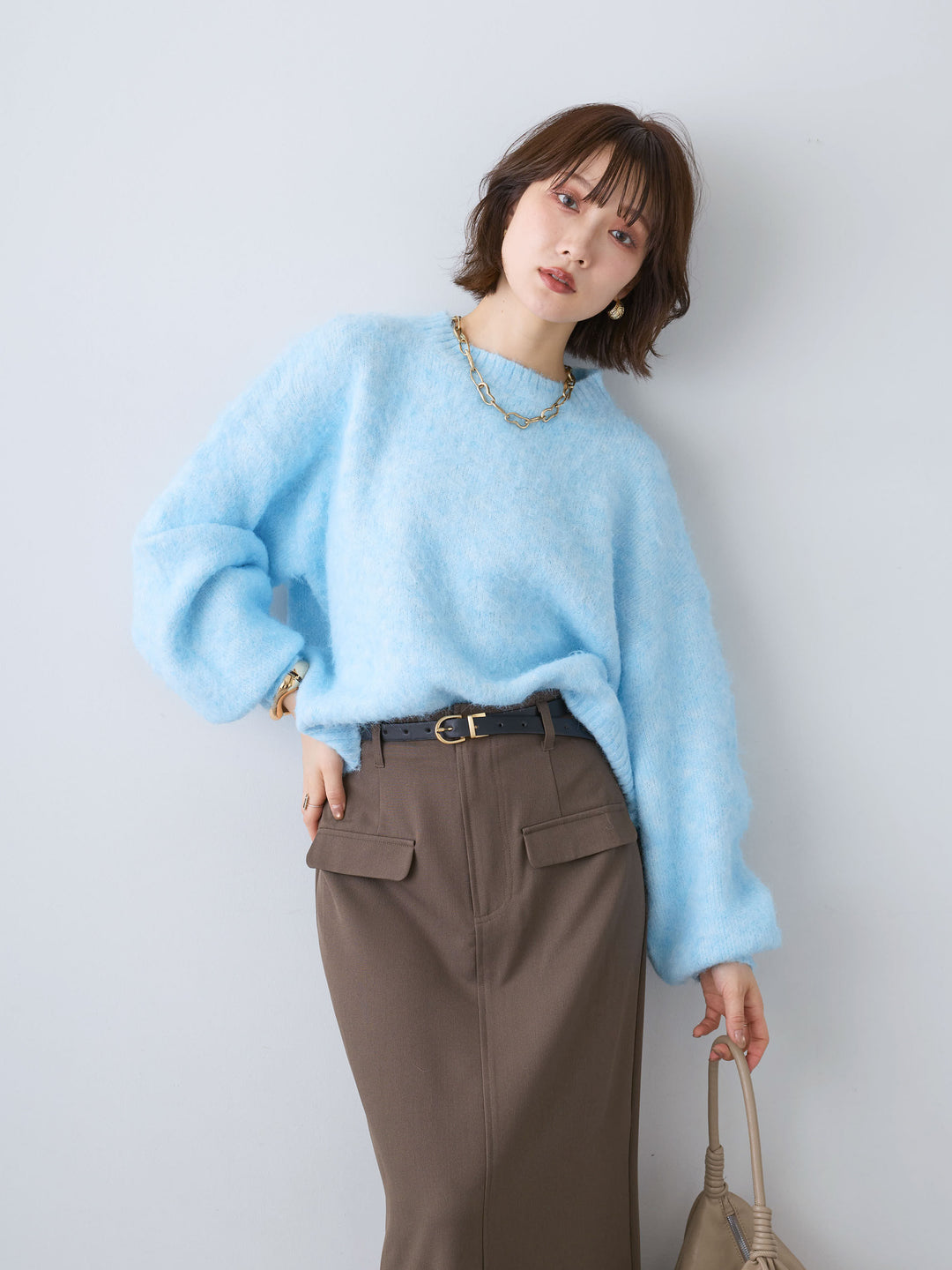 [SET]ソフトシャギーニットプルオーバー+選べるアクセセット(2set)