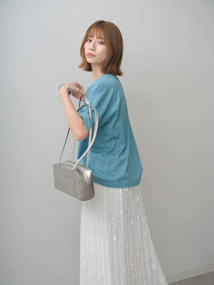 [SET]箔プリントボックスTEE+フローラルレースプリーツスカート(2set)