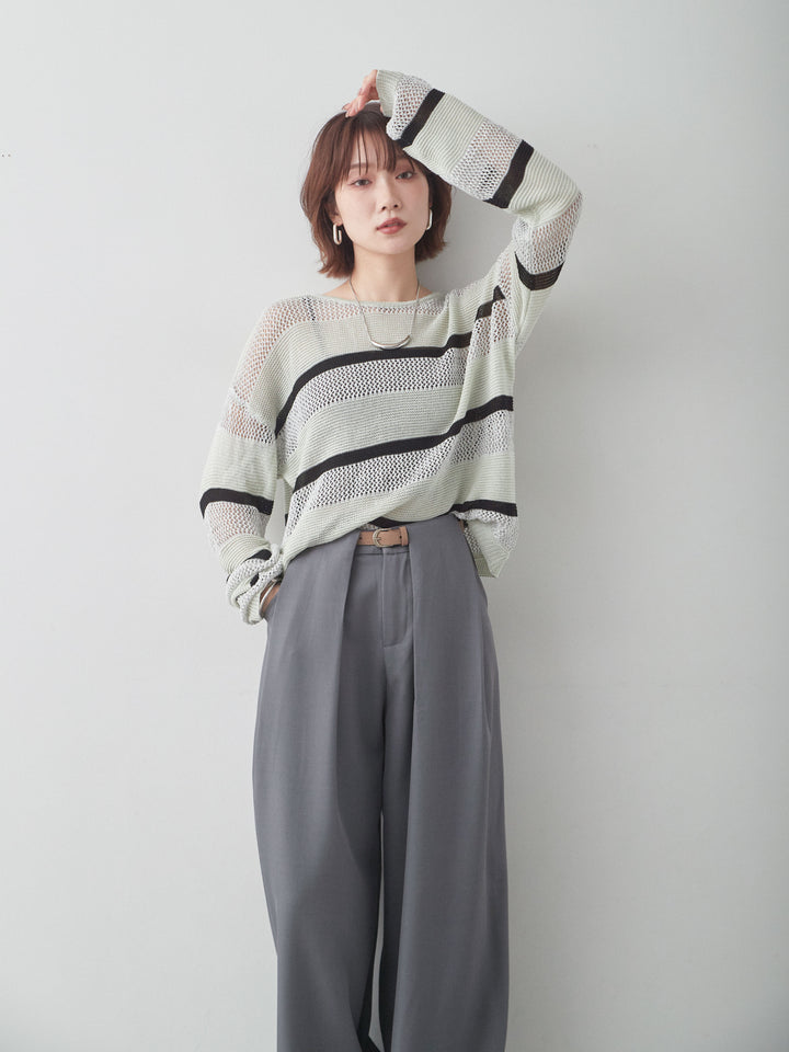[予約]マルチボーダーメッシュニットトップス/lightgray